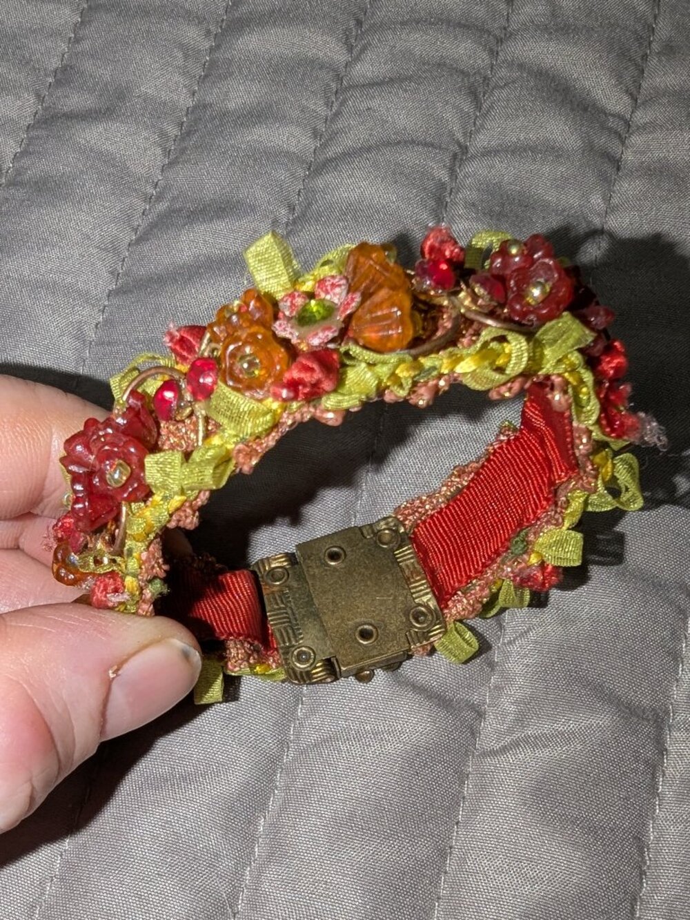 Vintage Glass Flower Ribbon Wrap Bracelet 7214